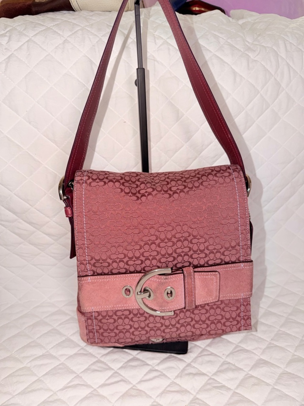 Vintage Coach Pink Signature SoHo Canvas Crossbody Bag with Buckle Strap
